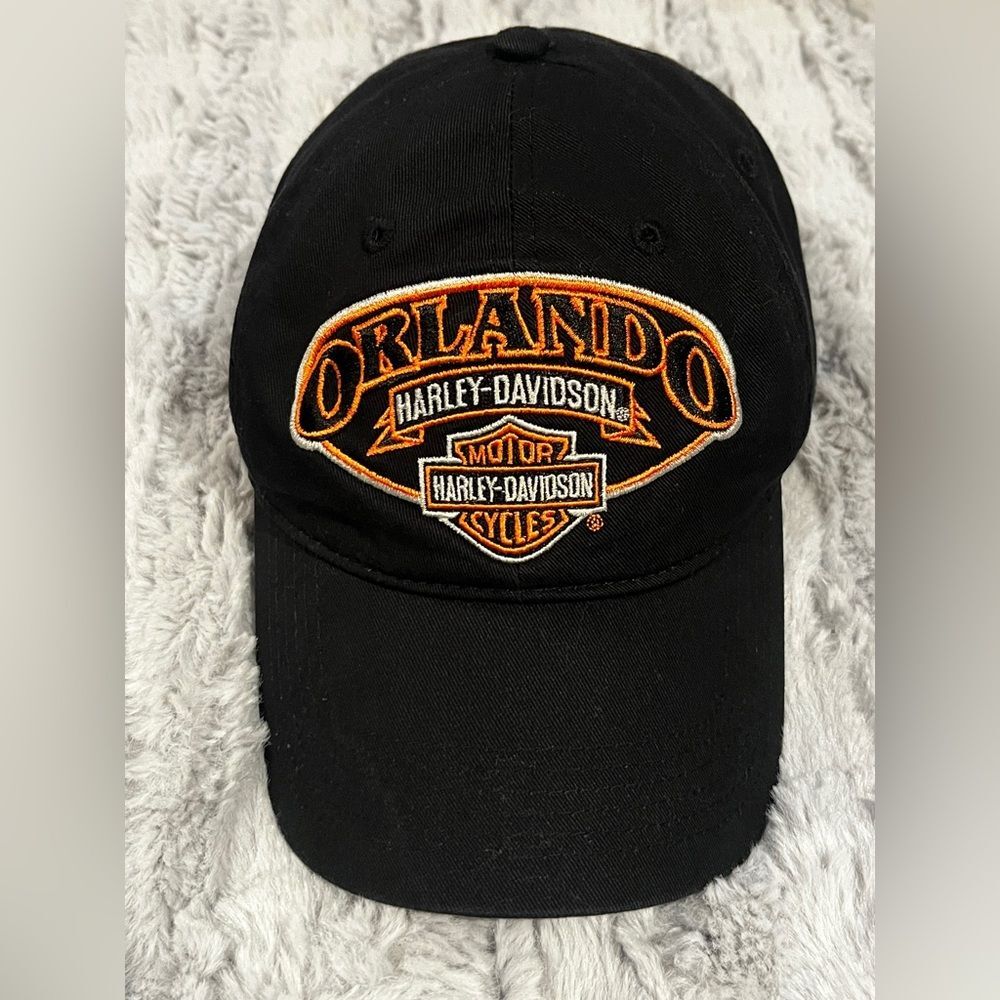 Harley-Davidson Black Hat with Orange Embroidered Orlando Logo